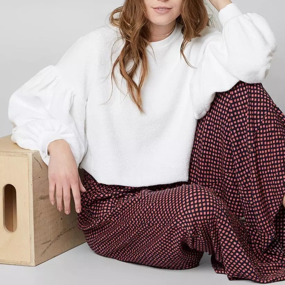 Free People Sweater Womens Small Sleeves Like These Terry Puff Sleeve Neutral - Picture 2 of 10